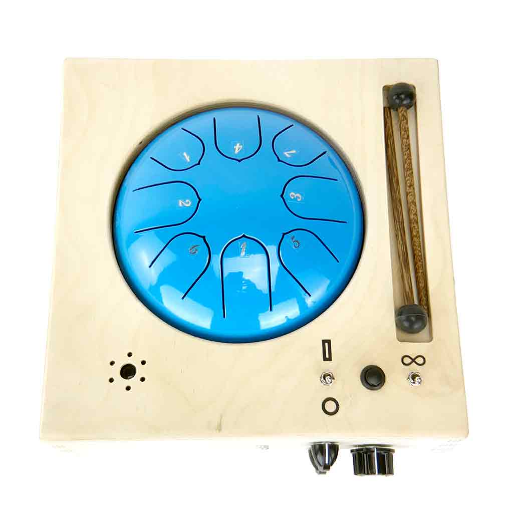 8 note tongue drum sound recording device with built in audio effects top view